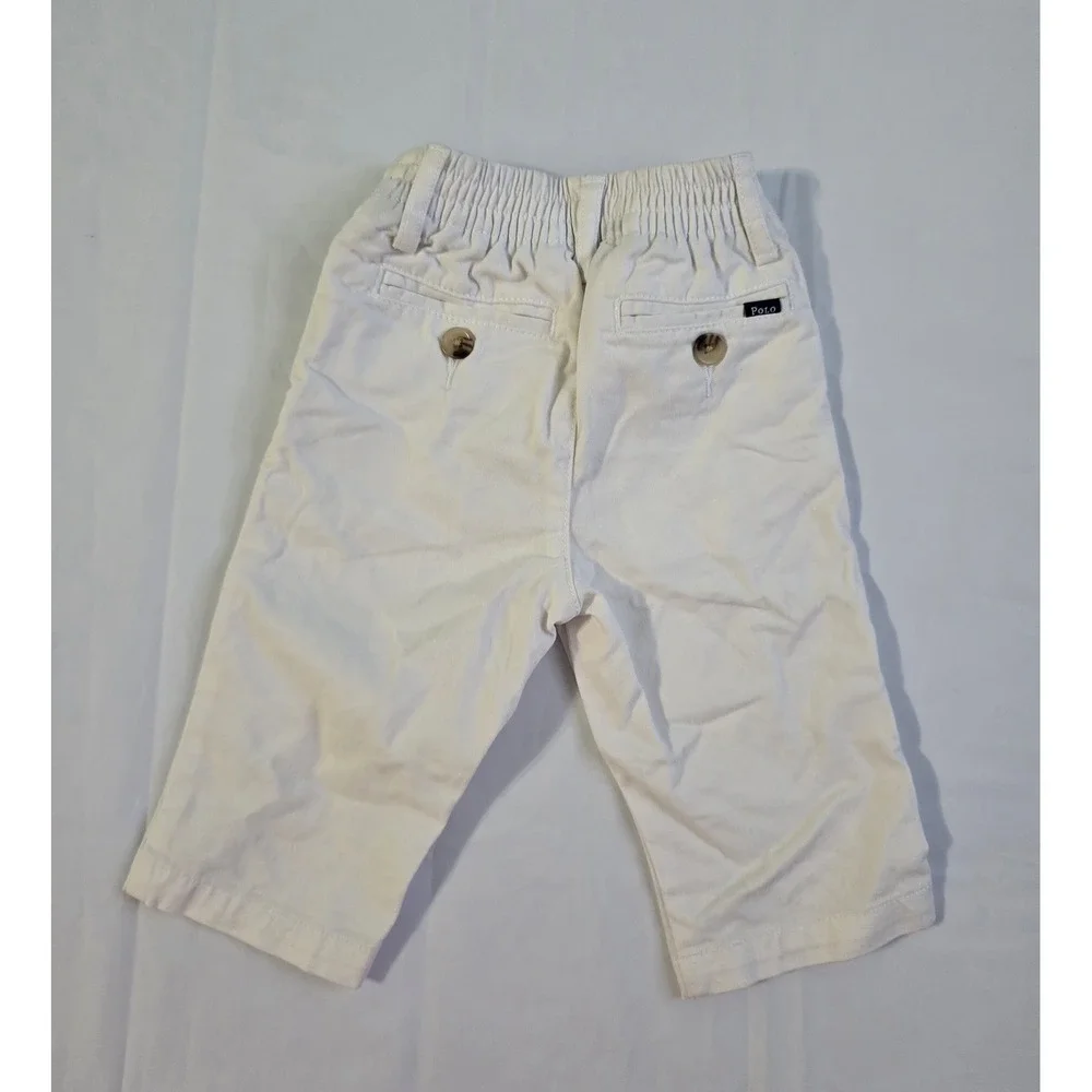 Ralph Lauren Baby Boys Cream White Chino Pants Size 6M Elastic Waist Trousers